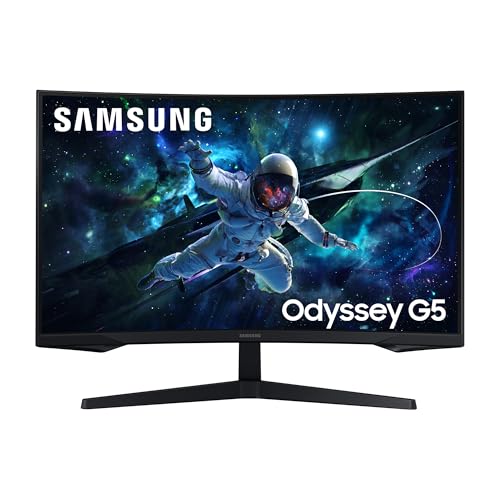 Samsung Odyssey G55C Curved Gaming Monitor, 32 Zoll, Bildschirm mit VA-Panel, 2.560 x 1.440 Pixel, 1.000R Radius, HDR10, AMD FreeSync, Bildwiederholrate 165 Hz, Reaktionszeit 1 ms (MPRT) von Samsung