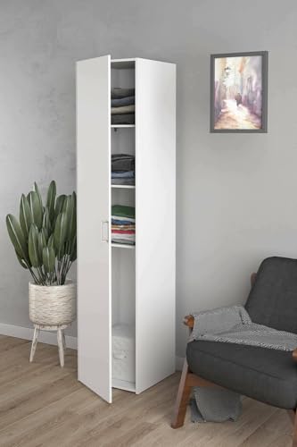 Dmora - 1-Tür MehrzweckschrankMelanie, Multifunktionale Möbel, Schuhschrank, Besenschrank, 42x39 h175 cm, Weiß von Dmora