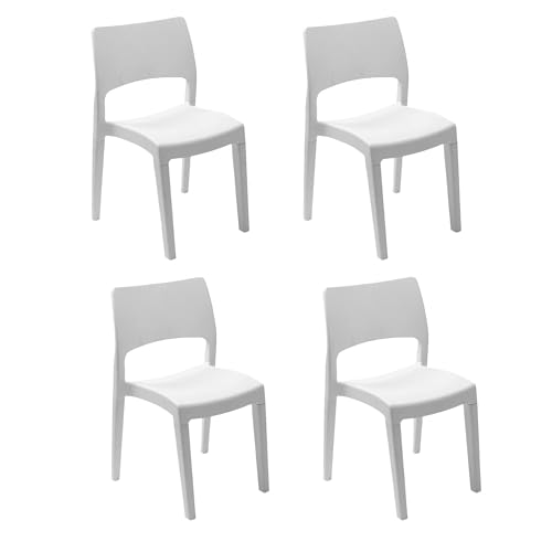 Dmora - 4er-Set Gartenstühle Tropea, Gartensitz, Für drinnen und draußen, Stapelbar, Made in Italy, 50x51 h82 cm, Weiß