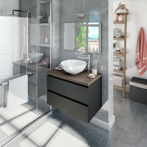 Dmora - Badezimmermöbel Geib, Badezimmerschrank, Mehrzweckschrank, Hängeschrank mit Spiegel, 79x46 h53 cm, Anthrazit und Ulme Dmora - Badezimmermöbel Geib, Badezimmerschrank, Mehrzweckschrank, Hängeschrank mit Spiegel, 79x46 h53 cm, Anthrazit und Ulme von Dmora