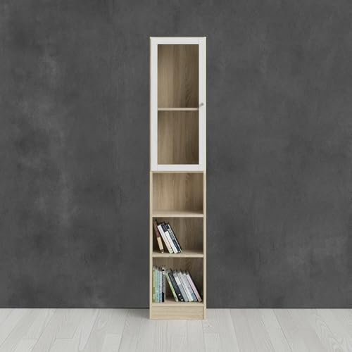 Dmora - Bücherregal Alberte, Büroregal, Mobiler Buchhalter, Bücherbrett, 41x28 h203 cm, Eiche und Weiß Dmora - Bücherregal Alberte, Büroregal, Mobiler Buchhalter, Bücherbrett, 41x28 h203 cm, Eiche und Weiß