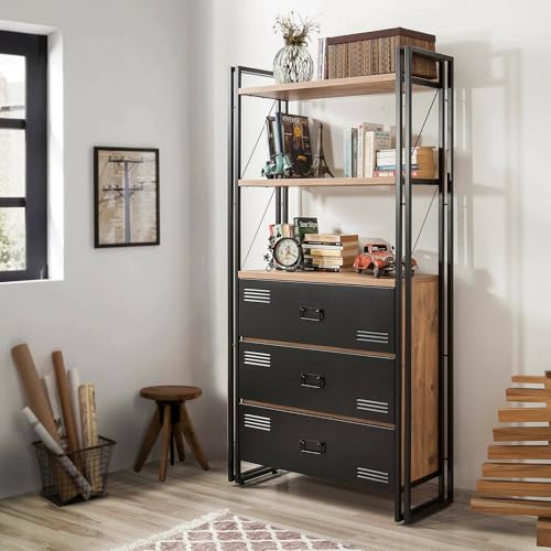Dmora - Bücherregal Benetnasch, Büroregal, Mobiler Buchhalter, Bücherbrett, 90x35 h180 cm, Eiche und Schwarz Dmora - Bücherregal Benetnasch, Büroregal, Mobiler Buchhalter, Bücherbrett, 90x35 h180 cm, Eiche und Schwarz
