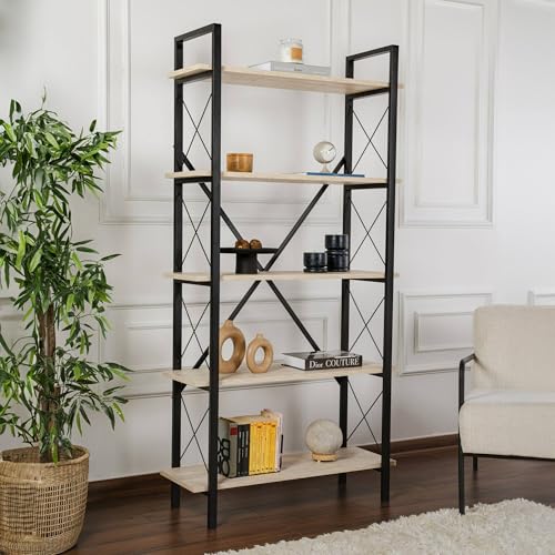 Dmora - Bücherregal Martone, Büroregal, Mobiler Buchhalter, Bücherbrett, 90x34 h180 cm, Beige und Schwarz Dmora - Bücherregal Martone, Büroregal, Mobiler Buchhalter, Bücherbrett, 90x34 h180 cm, Beige und Schwarz von Dmora
