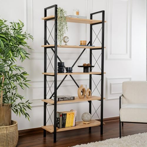 Dmora - Bücherregal Martone, Büroregal, Mobiler Buchhalter, Bücherbrett, 90x34 h180 cm, Eiche und Schwarz Dmora - Bücherregal Martone, Büroregal, Mobiler Buchhalter, Bücherbrett, 90x34 h180 cm, Eiche und Schwarz von Dmora