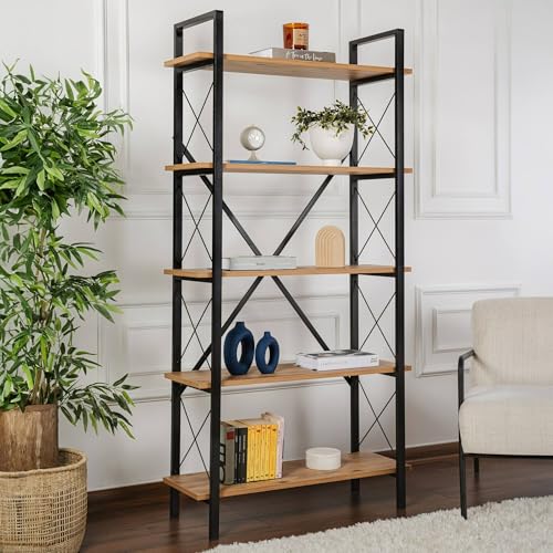Dmora - Bücherregal Martone, Büroregal, Mobiler Buchhalter, Bücherbrett, 90x34 h180 cm, Kiefer und Schwarz Dmora - Bücherregal Martone, Büroregal, Mobiler Buchhalter, Bücherbrett, 90x34 h180 cm, Kiefer und Schwarz von Dmora