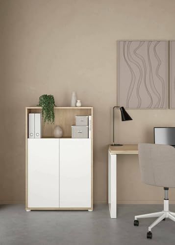 Dmora - Bücherregal Perrine, Büroregal, Mobiler Buchhalter, Bücherbrett, 80x34 h124 cm, Eiche und Weiß Dmora - Bücherregal Perrine, Büroregal, Mobiler Buchhalter, Bücherbrett, 80x34 h124 cm, Eiche und Weiß von Dmora