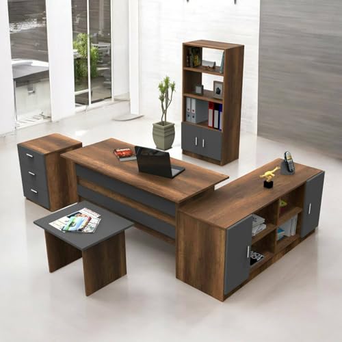 Dmora - Büro-Set Styx, Studio-Komposition, Büroartikel, Schreibtisch und Schubladenset, Walnuss und Anthrazit Dmora - Büro-Set Styx, Studio-Komposition, Büroartikel, Schreibtisch und Schubladenset, Walnuss und Anthrazit