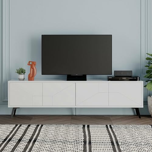Dmora Mobile Porta TV Aljanah, Credenza da soggiorno, Armadio Basso per TV, Base parete attrezzata, 180x30 h50 cm, Bianco von Dmora