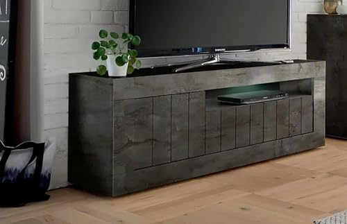 Dmora - Fernsehschrank Braies, Ständer für Wohnzimmerfernseher, Niedriges Wohnzimmer-Sideboard, TV-Ständerbasis, Made in Italy, 138x42 h56 cm, Schiefer von Dmora