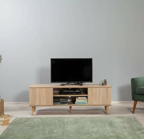Mobile Porta TV Decrux, Credenza da soggiorno, Armadio Basso per TV, Base parete attrezzata, 140x40 h50 cm, Quercia von Dmora
