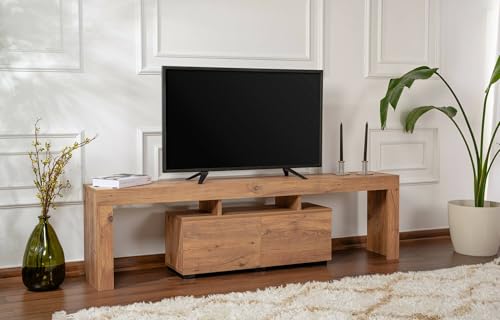 Dmora - Fernsehschrank Govone, Ständer für Wohnzimmerfernseher, Niedriges Wohnzimmer-Sideboard, TV-Ständerbasis, 180x31 h50 cm, Kiefer von Dmora