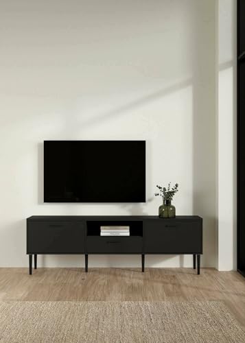 Dmora - Fernsehschrank Heloise, Ständer für Wohnzimmerfernseher, Niedriges Wohnzimmer-Sideboard, TV-Ständerbasis, 177x40 h57 cm, Schwarz Dmora - Fernsehschrank Heloise, Ständer für Wohnzimmerfernseher, Niedriges Wohnzimmer-Sideboard, TV-Ständerbasis, 177x40 h57 cm, Schwarz