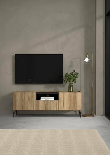 Dmora - Fernsehschrank Rochele, Ständer für Wohnzimmerfernseher, Niedriges Wohnzimmer-Sideboard, TV-Ständerbasis, 147x41 h54 cm, Eiche und Schwarz