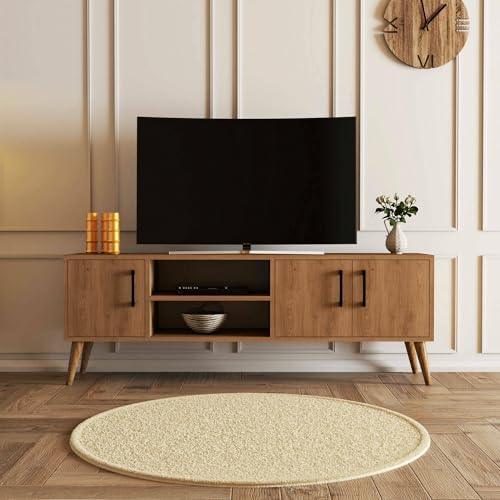 Dmora - Fernsehschrank Tiaki, Ständer für Wohnzimmerfernseher, Niedriges Wohnzimmer-Sideboard, TV-Ständerbasis, 150x34 h52 cm, Eiche