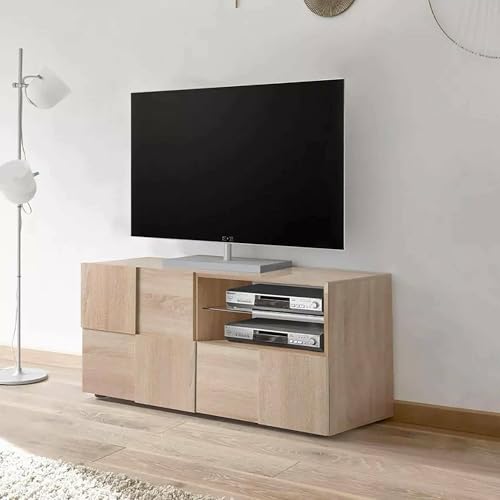 Dmora - Fernsehschrank Trasimeno, Ständer für Wohnzimmerfernseher, Niedriges Wohnzimmer-Sideboard, TV-Ständerbasis, Made in Italy, 122x43 h57 cm, Eiche