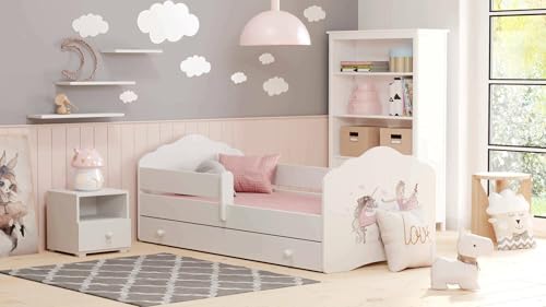 Dmora - Kinderbett Poznan, Kinderbett für Schlafzimmer, Einzelbett mit Kommoden, Struktur mit ausziehbarem Bett, 85x164 h63 cm, Weiß mit Einhorn Dmora - Kinderbett Poznan, Kinderbett für Schlafzimmer, Einzelbett mit Kommoden, Struktur mit ausziehbarem Bett, 85x164 h63 cm, Weiß mit Einhorn