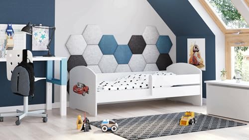 Dmora - Kinderbett Szczecin, Kinderbett für Schlafzimmer, Einzelbett mit Kommoden, Struktur mit ausziehbarem Bett, 85x164 h63 cm, Weiß mit Auto Dmora - Kinderbett Szczecin, Kinderbett für Schlafzimmer, Einzelbett mit Kommoden, Struktur mit ausziehbarem Bett, 85x164 h63 cm, Weiß mit Auto