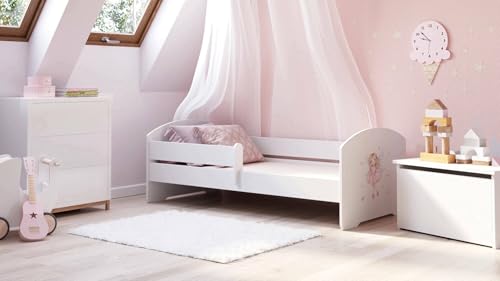 Dmora - Kinderbett Wroclaw, Kinderbett für Schlafzimmer, Einzelbett mit Kommoden, Struktur mit ausziehbarem Bett, 77x144 h56 cm, Weiß mit Fee Dmora - Kinderbett Wroclaw, Kinderbett für Schlafzimmer, Einzelbett mit Kommoden, Struktur mit ausziehbarem Bett, 77x144 h56 cm, Weiß mit Fee