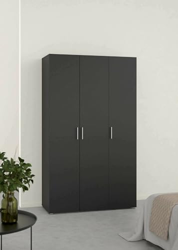 Dmora - Kleiderschrank 3 Türen Isabelle, Schlafzimmermöbel, Schrank, Garderobe, 118x50 h201 cm, Schwarz von Dmora