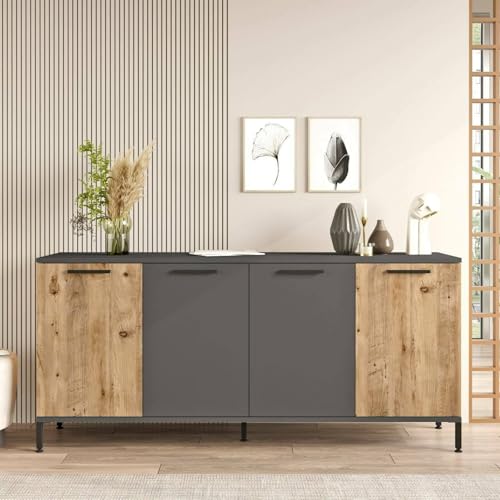 Dmora - Kommode Alfrick, Wohnzimmerbuffet, Wohnzimmer-Sideboard, Moderne Küchen-Speisekammer, 160x40 h72 cm, Eiche und Anthrazit Dmora - Kommode Alfrick, Wohnzimmerbuffet, Wohnzimmer-Sideboard, Moderne Küchen-Speisekammer, 160x40 h72 cm, Eiche und Anthrazit von Dmora