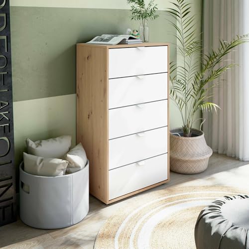 Dmora - Kommode Crosby, Mehrzweckkommode, Schlafzimmerkommode, Schrank mit Schubladen, 60x40 h109 cm, Weiß und Knoteneiche Dmora - Kommode Crosby, Mehrzweckkommode, Schlafzimmerkommode, Schrank mit Schubladen, 60x40 h109 cm, Weiß und Knoteneiche