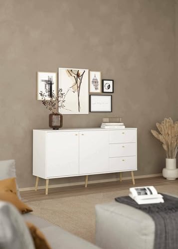 Dmora - Kommode Florence, Wohnzimmerbuffet, Wohnzimmer-Sideboard, Moderne Küchen-Speisekammer, 147x39 h82 cm, Weiß von Dmora
