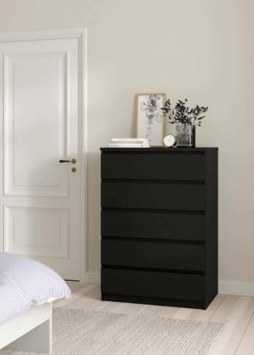Dmora - Kommode Georgette, Mehrzweckkommode, Schlafzimmerkommode, Schrank mit Schubladen, 77x50 h111 cm, Schwarz von Dmora