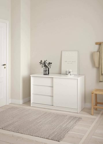Dmora - Kommode Nathalie, Wohnzimmerbuffet, Wohnzimmer-Sideboard, Moderne Küchen-Speisekammer, 119x50 h76 cm, Weiß