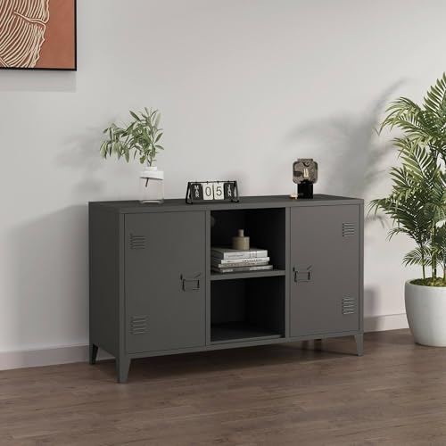 Dmora - Kommode Ribes, Wohnzimmerbuffet, Wohnzimmer-Sideboard, Moderne Küchen-Speisekammer, 120x40 h73 cm, Schiefer von Dmora