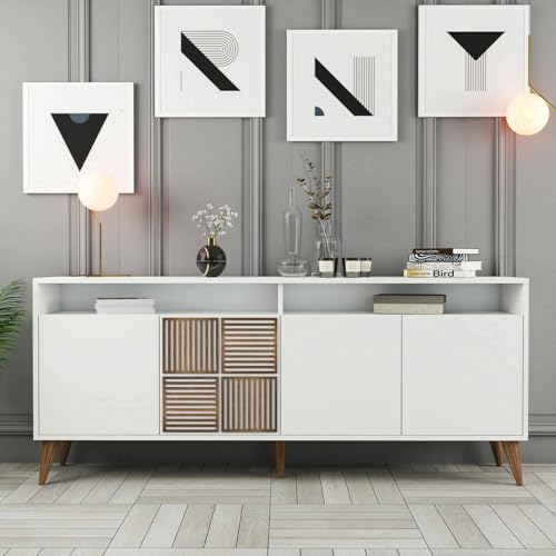 Dmora - Kommode Rotanev, Wohnzimmerbuffet, Wohnzimmer-Sideboard, Moderne Küchen-Speisekammer, 180x35 h79 cm, Weiß von Dmora