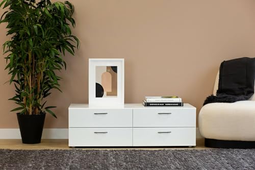 Dmora - Kommode Waterford, Mehrzweckkommode, Schlafzimmerkommode, Schrank mit Schubladen, 111x52 h35 cm, Weiß