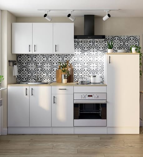 Dmora - Komplette Küche Picenze, Moderne Küchenkomposition, Modular Set für Küche, Funktionelle Küchenlösung, Weiß und Eiche Dmora - Komplette Küche Picenze, Moderne Küchenkomposition, Modular Set für Küche, Funktionelle Küchenlösung, Weiß und Eiche