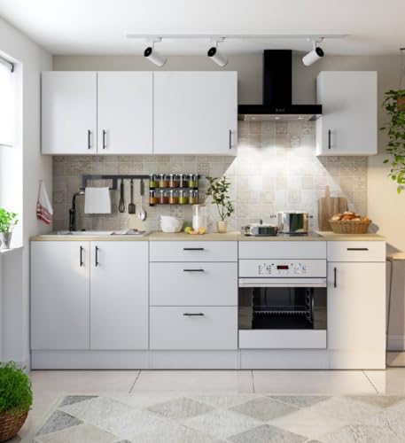 Dmora - Komplette Küche Verbano, Moderne Küchenkomposition, Modular Set für Küche, Funktionelle Küchenlösung, Weiß und Eiche Dmora - Komplette Küche Verbano, Moderne Küchenkomposition, Modular Set für Küche, Funktionelle Küchenlösung, Weiß und Eiche