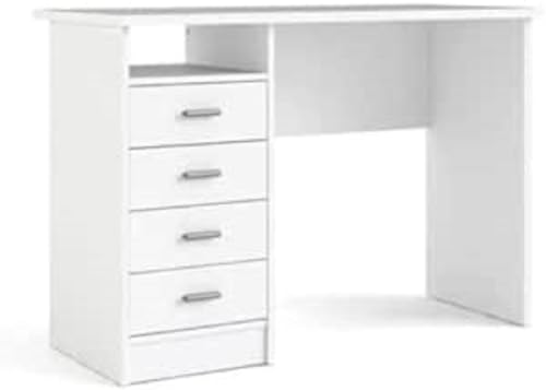 Dmora Linearer Schreibtisch mit vier Schubladen, weiße Farbe, Maße 110 x 76 x 48 cm von Dmora