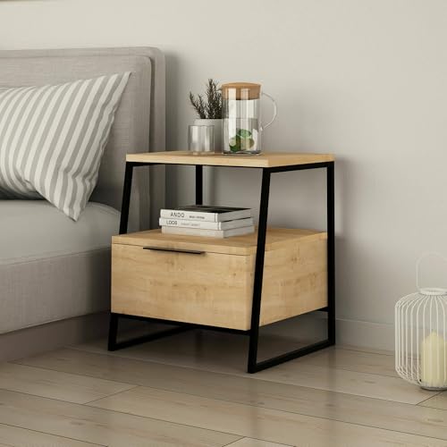 Dmora - Nachttisch Alioth, Niedrige Kommode, Tisch, Multifunktionaler Nachttisch, 45x41 h50 cm, Eiche und Schwarz Dmora - Nachttisch Alioth, Niedrige Kommode, Tisch, Multifunktionaler Nachttisch, 45x41 h50 cm, Eiche und Schwarz von Dmora