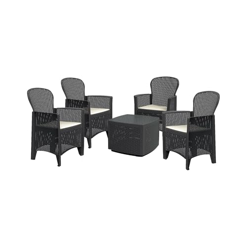 Dmora - Outdoor Lounge Set Anagni, Outdoor oder Indoor Lounge Set, 4 Sessel mit Armlehnen und einem Ablagetisch, Made in Italy, Anthrazit