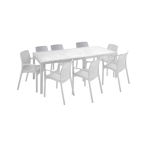 Dmora - Outdoor Lounge Set Manarola, Outdoor Lounge Set, Ausziehbarer rechteckiger Tisch mit 8 Stühlen mit Armlehnen, Made in Italy, Weiß Dmora - Outdoor Lounge Set Manarola, Outdoor Lounge Set, Ausziehbarer rechteckiger Tisch mit 8 Stühlen mit Armlehnen, Made in Italy, Weiß