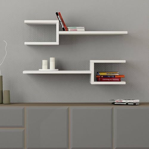 Mensola Nebulos, Scaffale, Ripiano a Muro, Scaffalatura multiuso, 75x22 h18 cm, Bianco von Dmora