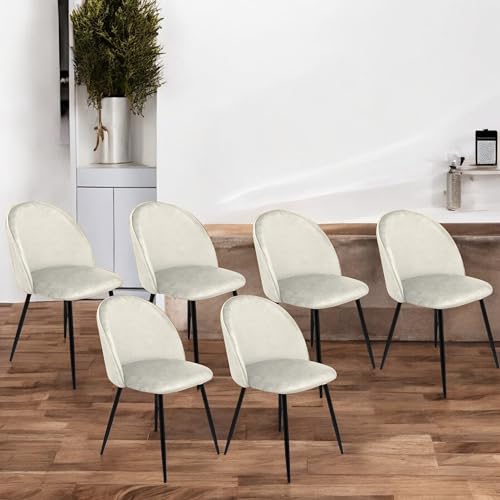 Dmora - Satz mit 6 Stühlen Stinson, Sessel mit Samtbezug, gepolsterter Esszimmerstuhl, Besprechungssitz, 51 x 54 x 82 cm, Elfenbein Dmora - Satz mit 6 Stühlen Stinson, Sessel mit Samtbezug, gepolsterter Esszimmerstuhl, Besprechungssitz, 51 x 54 x 82 cm, Elfenbein