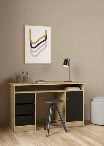 Dmora - Schreibtisch Carine, Mehrzweckschreibtisch, Bürotisch für PC, Eckschreibtisch, 126x55 h76 cm, Eiche und Schwarz von Dmora