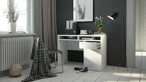 Dmora - Schreibtisch Cherie, Mehrzweckschreibtisch, Bürotisch für PC, Eckschreibtisch, 110x48 h77 cm, Weiß Dmora - Schreibtisch Cherie, Mehrzweckschreibtisch, Bürotisch für PC, Eckschreibtisch, 110x48 h77 cm, Weiß