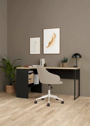 Dmora - Schreibtisch Patience, Mehrzweckschreibtisch, Bürotisch für PC, Eckschreibtisch, 145x81 h77 cm, Schwarz und Eiche Dmora - Schreibtisch Patience, Mehrzweckschreibtisch, Bürotisch für PC, Eckschreibtisch, 145x81 h77 cm, Schwarz und Eiche