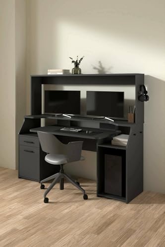 Dmora - Schreibtisch Salome, Mehrzweckschreibtisch, Bürotisch für PC, Eckschreibtisch, 171x62 h150 cm, Grau Dmora - Schreibtisch Salome, Mehrzweckschreibtisch, Bürotisch für PC, Eckschreibtisch, 171x62 h150 cm, Grau