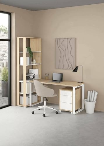 Dmora - Schreibtisch Severine, Mehrzweckschreibtisch, Bürotisch für PC, Eckschreibtisch, 184x80 h205 cm, Eiche und Weiß