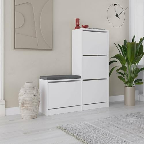 Dmora - Schuhschrank Alpherg, Schuhregal, Mehrzweck-Eingangsgarderobe, Möbel für Schuhe, 105x26 h119 cm, Weiß Dmora - Schuhschrank Alpherg, Schuhregal, Mehrzweck-Eingangsgarderobe, Möbel für Schuhe, 105x26 h119 cm, Weiß