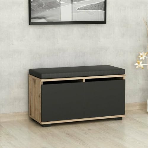 Dmora - Schuhschrank Brachium, Schuhregal, Mehrzweck-Eingangsgarderobe, Möbel für Schuhe, 80x35 h42 cm, Walnuss und Schwarz Dmora - Schuhschrank Brachium, Schuhregal, Mehrzweck-Eingangsgarderobe, Möbel für Schuhe, 80x35 h42 cm, Walnuss und Schwarz