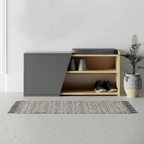 Dmora - Schuhschrank Dione, Schuhregal, Mehrzweck-Eingangsgarderobe, Möbel für Schuhe, 104x47 h37 cm, Eiche und Anthrazit von Dmora