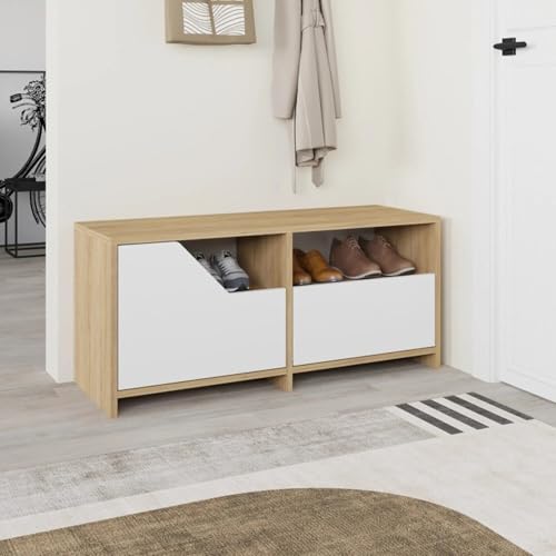 Dmora - Schuhschrank Maelstrom, Schuhregal, Mehrzweck-Eingangsgarderobe, Möbel für Schuhe, 105x37 h47 cm, Eiche und Weiß Dmora - Schuhschrank Maelstrom, Schuhregal, Mehrzweck-Eingangsgarderobe, Möbel für Schuhe, 105x37 h47 cm, Eiche und Weiß