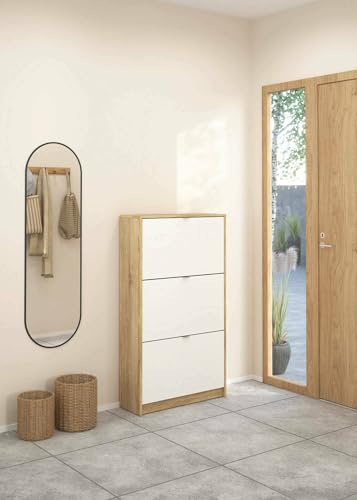 Dmora - Schuhschrank Paris, Schuhregal, Mehrzweck-Eingangsgarderobe, Möbel für Schuhe, 70x24 h124 cm, Eiche und Weiß Dmora - Schuhschrank Paris, Schuhregal, Mehrzweck-Eingangsgarderobe, Möbel für Schuhe, 70x24 h124 cm, Eiche und Weiß