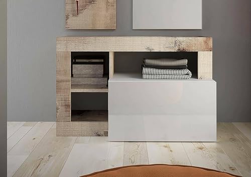 Dmora - Schuhschrank Varano, Schuhregal, Mehrzweck-Eingangsgarderobe, Möbel für Schuhe, Made in Italy, 91x35 h58 cm, Glänzendes Weiß und Akazie Dmora - Schuhschrank Varano, Schuhregal, Mehrzweck-Eingangsgarderobe, Möbel für Schuhe, Made in Italy, 91x35 h58 cm, Glänzendes Weiß und Akazie